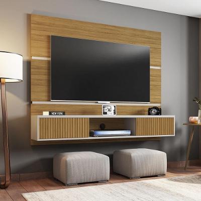 Painel para TV Fidji 65 160CM MDP Pintura 3D Ripada Cinamomo Off White