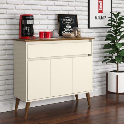 Aparador Brisbane Villa de Toscana 3 Portas 1 Gaveta MDF MDP 93CM Off White Freijó EJ Móveis