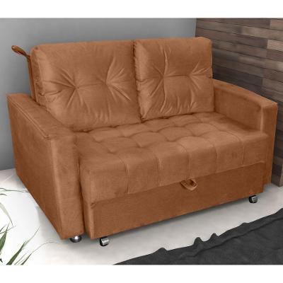 Sofá Cama Cromo 2 Lugares Retrátil Reclinável Laranja Veludo Matrix