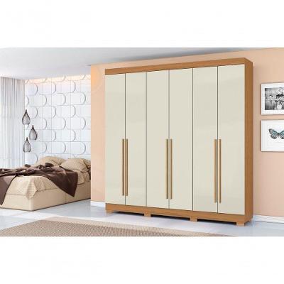 Guarda Roupa Casal 6 Pts 230 6 Portas de Bater 2 Gavetas Internas Cinamomo-Off White