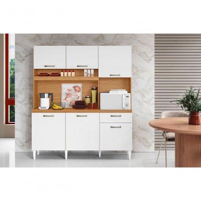 Kit Cozinha Compacta Siena 6 Portas 1 Gaveta 160CM Cinamomo e Branco Aramóveis