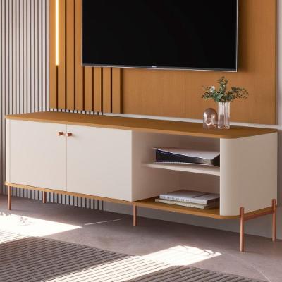 Rack Toscana Bancada Tucupi 1.4 Off-Nature-Bronze para TV 58 MDF Off White Bechara Móveis