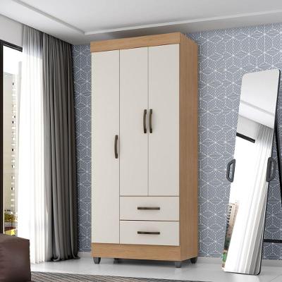 Guarda Roupa Solteiro Nilo 3 Portas 2 Gavetas MDP Nature Off White Leão Móveis