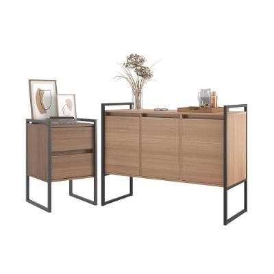 Conjunto de Buffet e Gaveteiro Argos Industrial 3 Portas 2 Gavetas MDP Montana Plata Móveis