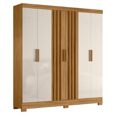 Guarda Roupa Casal Villa Mistral 6 Portas 2 Gavetas MDP Freijó Off White Moval Móveis