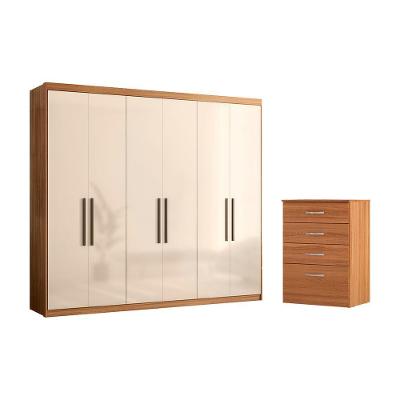 Conjunto de Quarto Casa Azzur Guarda Roupa 6 Portas 4 Gavetas MDP Amêndola Off White Demóbile