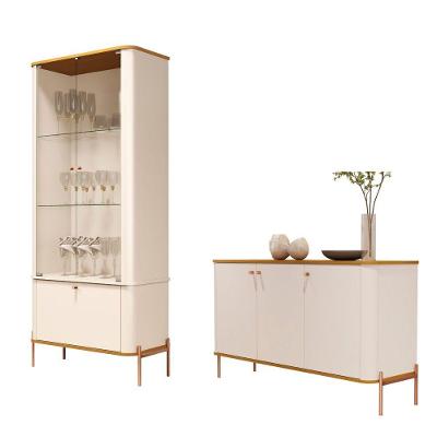 Conjunto de Buffet e Cristaleira Verona MDF Off White Nature Bechara Móveis