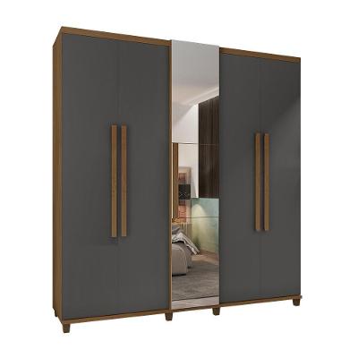 Guarda Roupa Casal Villa Aurea 5 Portas de Bater 3 Gavetas Espelho Cinamomo Off White RV Móveis