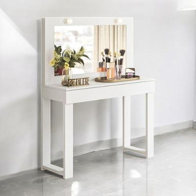 Penteadeira Escrivaninha Vera 1 Gaveta com Espelho LED Branco Fosco Mobler