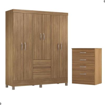 Conjunto de Guarda Roupa e Cômoda Conjunto Quarto Forggia Amendola 6 Portas 6 Gavetas MDP 149CM