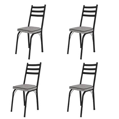 Kit 4 Cadeiras de Jantar 141 Sf Aço Assento Sintético Preto Grafiato Cinza Combo Stock