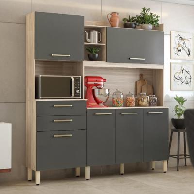 Armário Balcão Cozinha Completa Nilo 6 Portas 4 Prateleiras MDP 178CM Avena Grafito