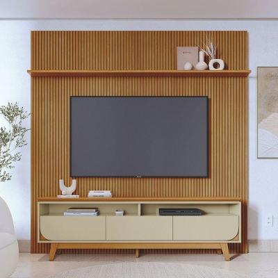 Conjunto de Painel e Rack para TV Aster 75 Polegadas MDP Cumaru Opala Casah
