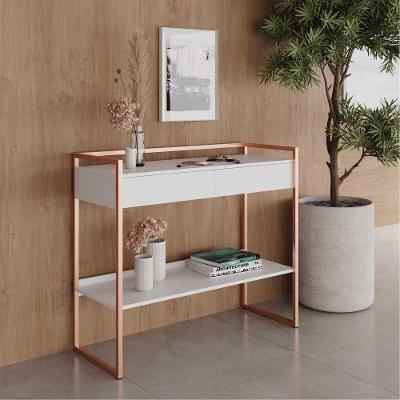 Aparador Lume Nobre com Prateleira Dexter 1 Gaveta 110CM Branco Cobre Plata Móveis