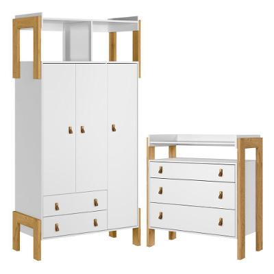 Conjunto de Cômoda e Guarda Roupa Infantil Scala Nobre 5 Gavetas Branco Qmovi