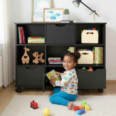 Nicho Organizador Saragoça Retangular MDP com Rodizios para Quarto Infantil Preto Qmovi 3 Gavetas