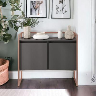 Buffet Aparador Mármore 2 Portas Industrial MDP Preto Plata Móveis
