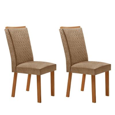 Conjunto 2 Cadeiras Lisa MDF Encosto Estofado Bege Moderna 60CM