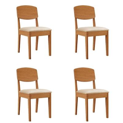 Conjunto com 4 Cadeiras para Sala de Jantar Copper MDF Veludo Creme Naturale Moderna