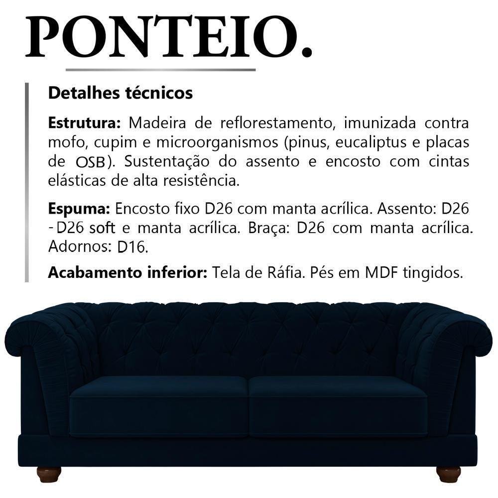 Sofa 3 Lugares 220 Cm Ponteio Veludo Sl 948 Moll Sl 948 - 7
