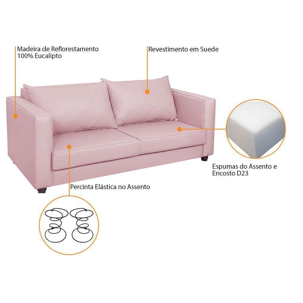 Sofá 2 Lugares Lisboa Suede Rosa Bebê - 4