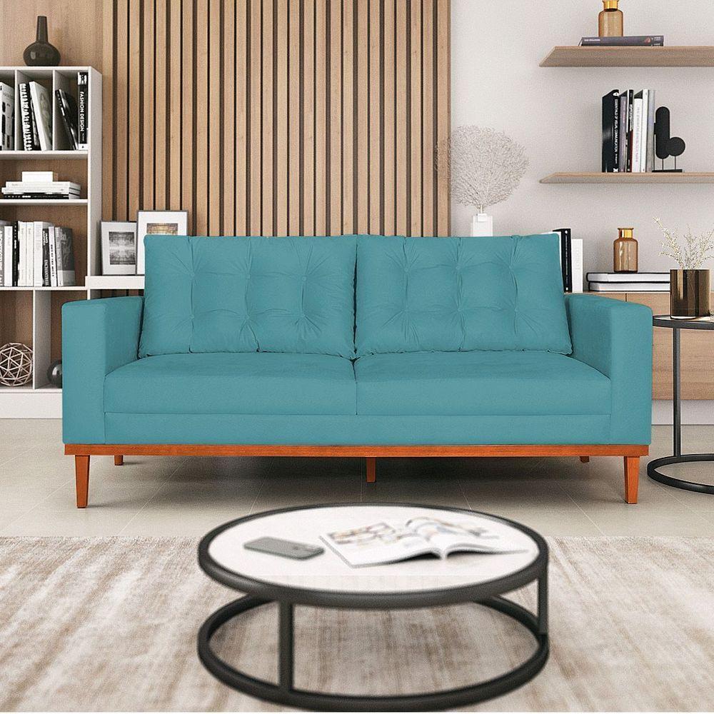 Sofá 2 Lugares Dubai Suede Azul Turquesa - 7