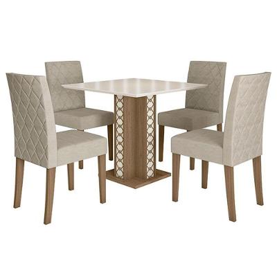 Mesa De Jantar 90cm ísis Carvalho Off White Com 4 Cadeiras Jade Bordada Carvalho Fendi
