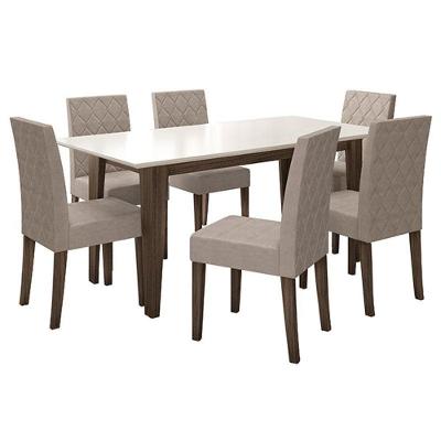 Mesa De Jantar 160cm Liz Amêndoa Off White Com 6 Cadeiras Jade Bordada Amêndoa Cappuccino