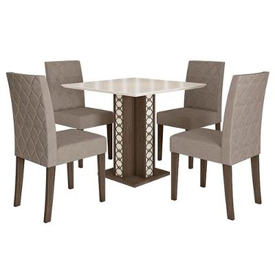 Mesa De Jantar 90cm ísis Amêndoa Off White Com 4 Cadeiras Jade Bordada Amêndoa Cappuccino