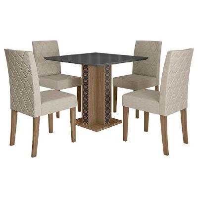 Mesa De Jantar 90cm ísis Carvalho Grafite Com 4 Cadeiras Jade Bordada Carvalho Fendi