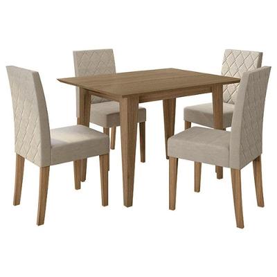 Mesa De Jantar 120cm Kate Carvalho Com 4 Cadeiras Jade Bordada Carvalho Fendi
