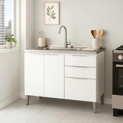 Balcão de Cozinha Classic 3 Portas 2 Gavetas MDP 100CM Branco