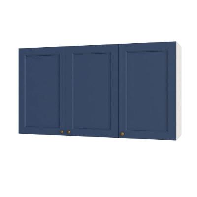 Armário Aéreo Cozinha Aurora 120CM 3 Portas MDF MDP Branco com Azul