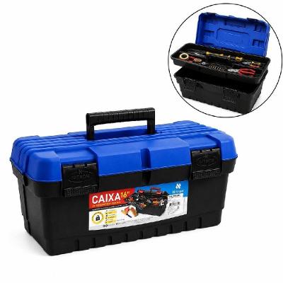 Caixa de Ferramentas 16 Polegadas com Bandeja Removível e Trava de Segurança Preto e Azul Yeet
