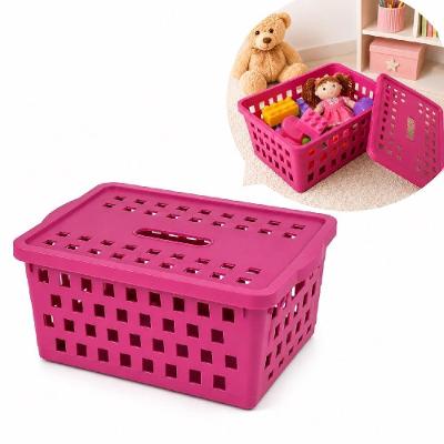 Cesto Organizador com Tampa Empilhável Multiuso Vazado para Closet e Guarda Roupa Rosa Yeet