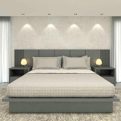 Cama King Cabeceira Ripada 2 Mesas 2 Gavetas MDF 350CM Cinza Sagrado