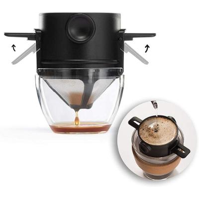 Coador de Café Mini Retrátil em Aço Inox Portátil Reutilizável sem Papel para Escritório Preto