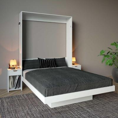Cama de Casal Articulada com Mesas de Cabeceira e Estante 2 Gavetas MDP Branco Tecno Mobili