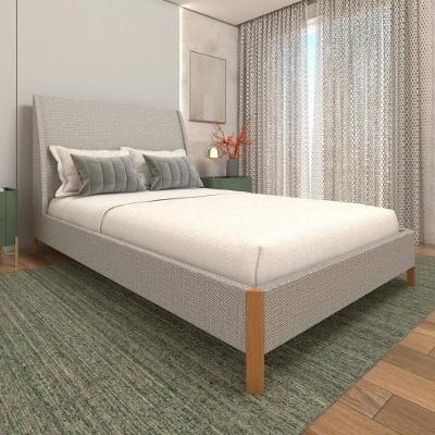 Cama Casal Estofada com Cabeceira Personalizável 100% Mdf Linho Aluminio Cinza Casa Lar Shop