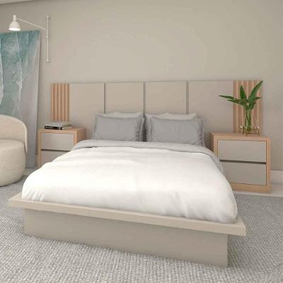Cama Casal com Cabeceira e Mesas de 2 Gavetas MDF 270CM Titânio