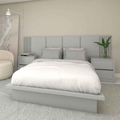 Cama Casal com Cabeceira e Mesas 2 Gavetas MDF 270CM Prata Casa Lar Shop