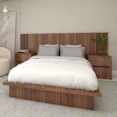 Cama Casal com Cabeceira e Mesas 2 Gavetas MDF 270CM Nogueira Cadiz