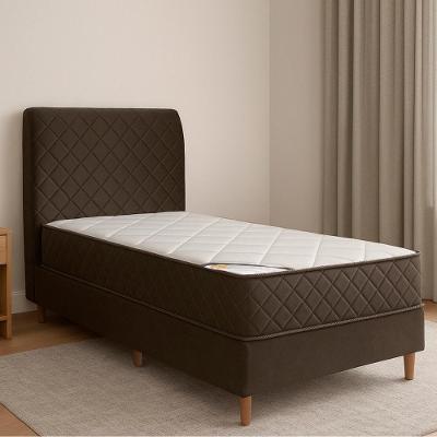 Cama Box com Colchão Solteiro Milão Pillow Top Molas Ensacadas Tecido Veludo Marrom Bom Pastor