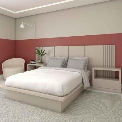 Cama Casal com Cabeceira e Mesas Laterais 1,48m 2 Gavetas MDF Titânio Casa Lar Shop