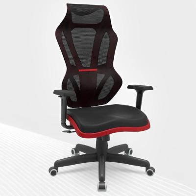 Cadeira Gamer Vizion DZ Plaxmetal Encosto para Cabeça NR 17 Giratória Preto com Vermelho