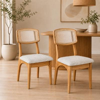 Cadeira de Jantar Estofada 2 Unidades MDF Tweed Claro Freijó Dalla Costa Móveis