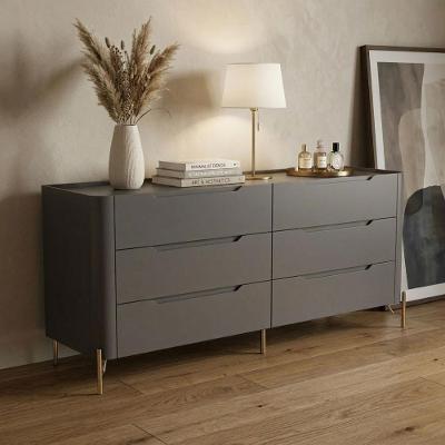 Cômoda para Quarto Bend 6 Gavetas MDF sem Puxador Grigio com Dourado Casa Lar Shop
