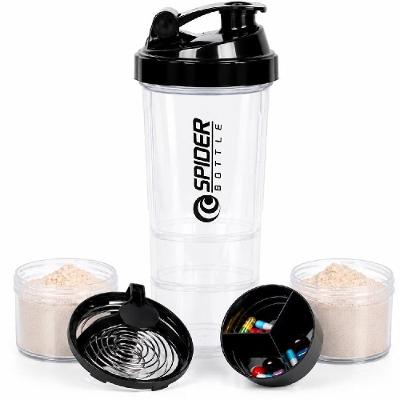 Coqueteleira Fitness Shakeira 3 Compartimento Doses Porta Comprimido Plástico Resistente 500ML Yeet
