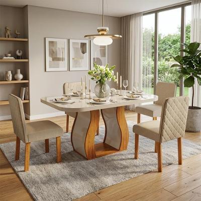 Conjunto Sala de Jantar Ibiza 4 Lugares Tampo MDF com Vidro Bege 130CM Bom Pastor Móveis