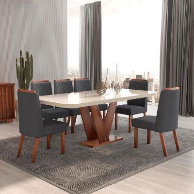 Conjunto de Jantar Aurora 6 Lugares Tampo em MDF com Vidro 4mm 160CM Bom Pastor Móveis